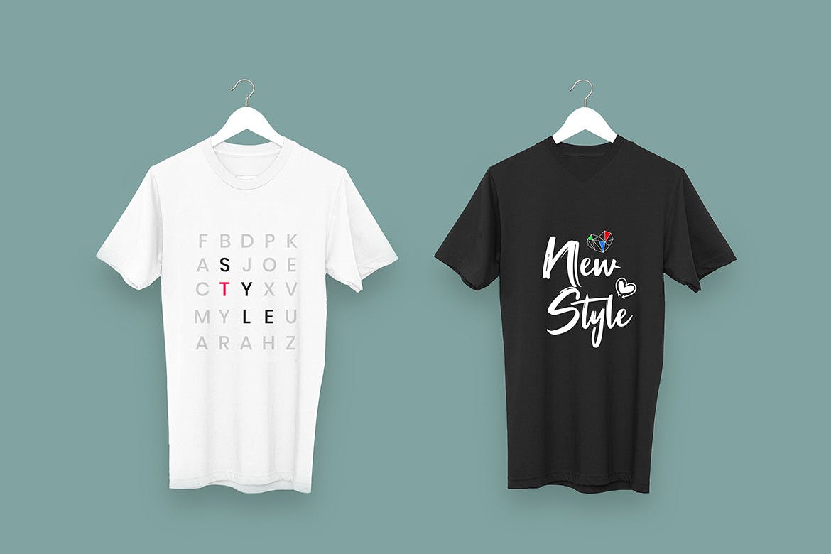 黑白两色T恤胸前印花图案设计预览样机素材库精选 Black & White T-Shirt Mockups插图(1)