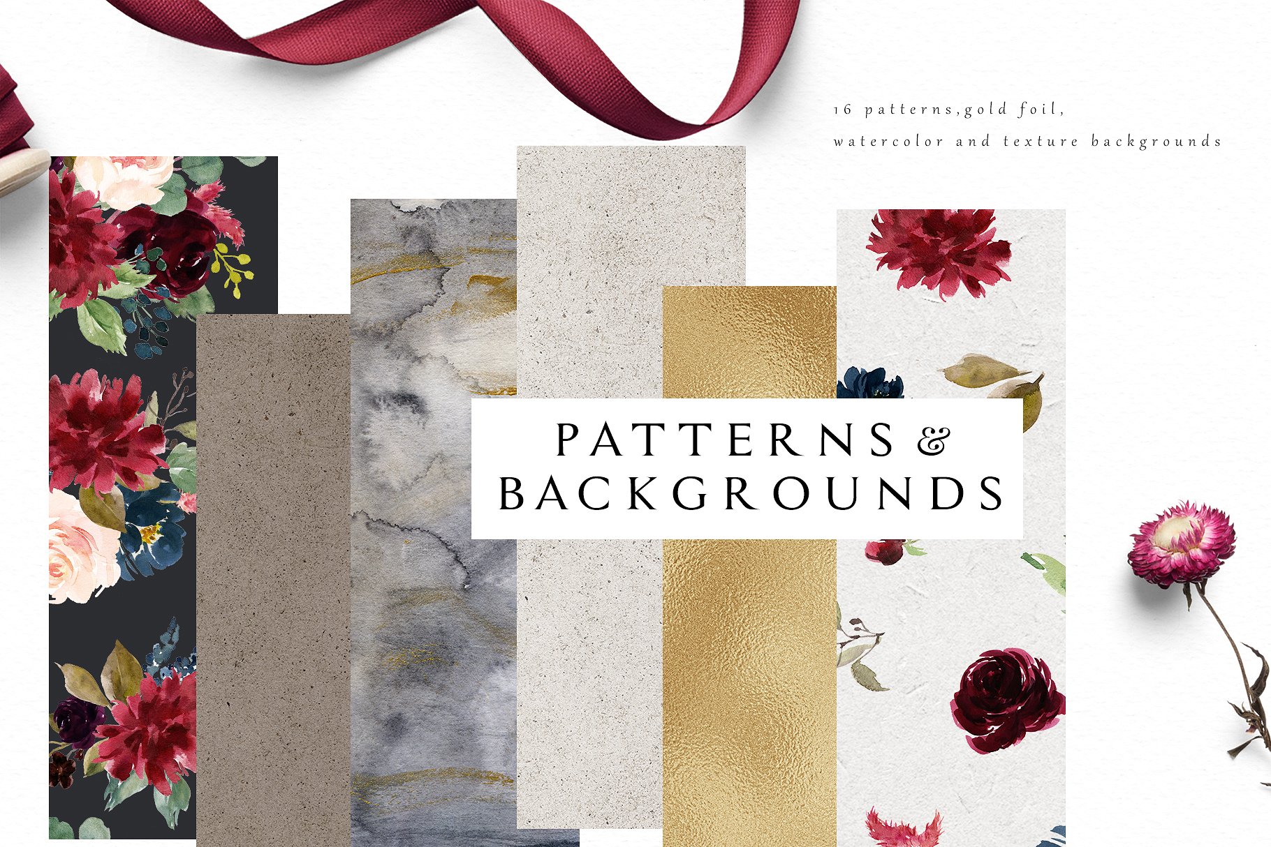 极力推荐：水彩花卉素材 Burgundy&Navy Floral Graphic Set [1.63GB]插图(5)