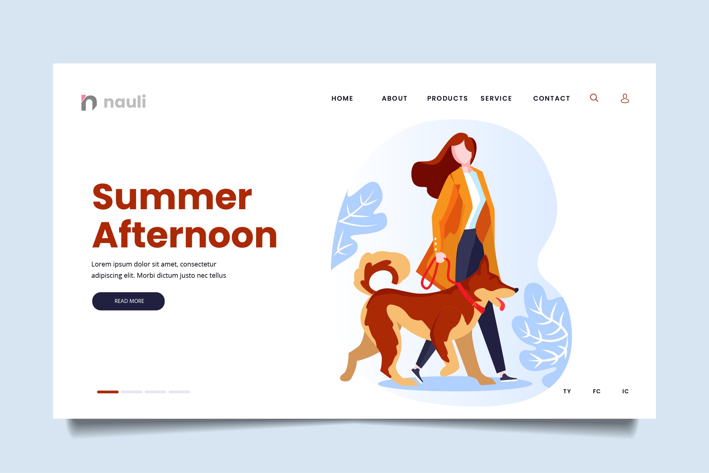 午后遛狗主题网站设计矢量插画素材 Afternoon Walk Web Header PSD and AI Vector插图