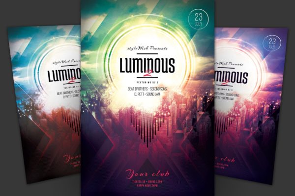 创意光芒特效海报传单素材库精选PSD模板v2 Luminous 2 Flyer