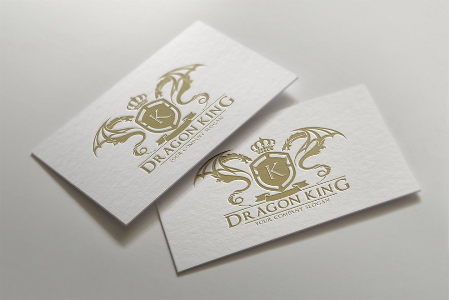 带翅膀金箔龙商业标志Logo模板 Dragon King Logo插图(1)