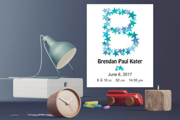 绿蓝配色26个星星字母剪贴画PNG设计素材 Greeny Blue Star Alphabet