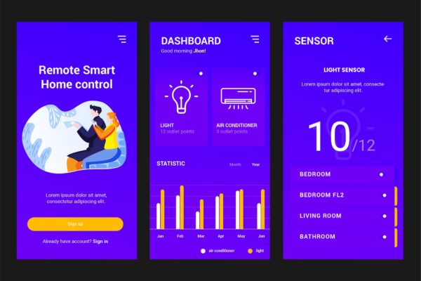 智能家居控制器APP应用程序设计PSD&amp;AI模板 Smart Home Controller Apps PSD and AI Template
