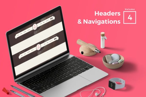 标题&amp;导航菜单网站UI设计模板V4 Headers &amp; Navigation for Web Vol 04