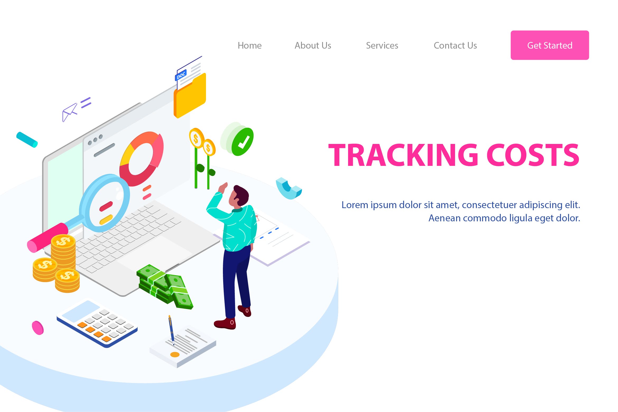 成本跟踪2.5D概念插画网站设计素材 Tracking Costs Isometric Illustration – FV插图