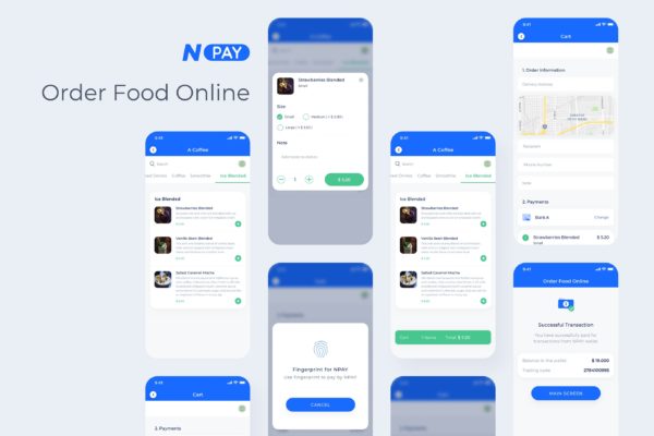 电子钱包APP应用UI设计之外卖下单界面设计模板 Order Food Online – Wallet Mobile UI – N