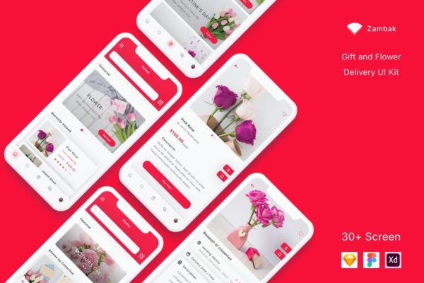 礼品&amp;鲜花预订服务APP应用UI设计素材库精选套件 Zambak – Gift and Flower Delivery App UI Kit