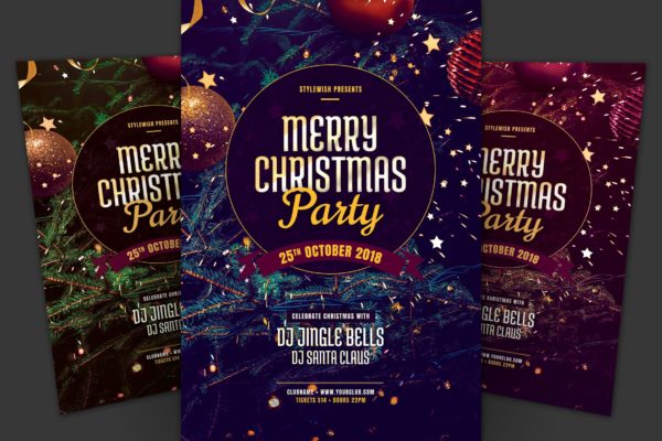 节日装饰背景圣诞节活动派对海报传单模板 Merry Christmas Party Flyer