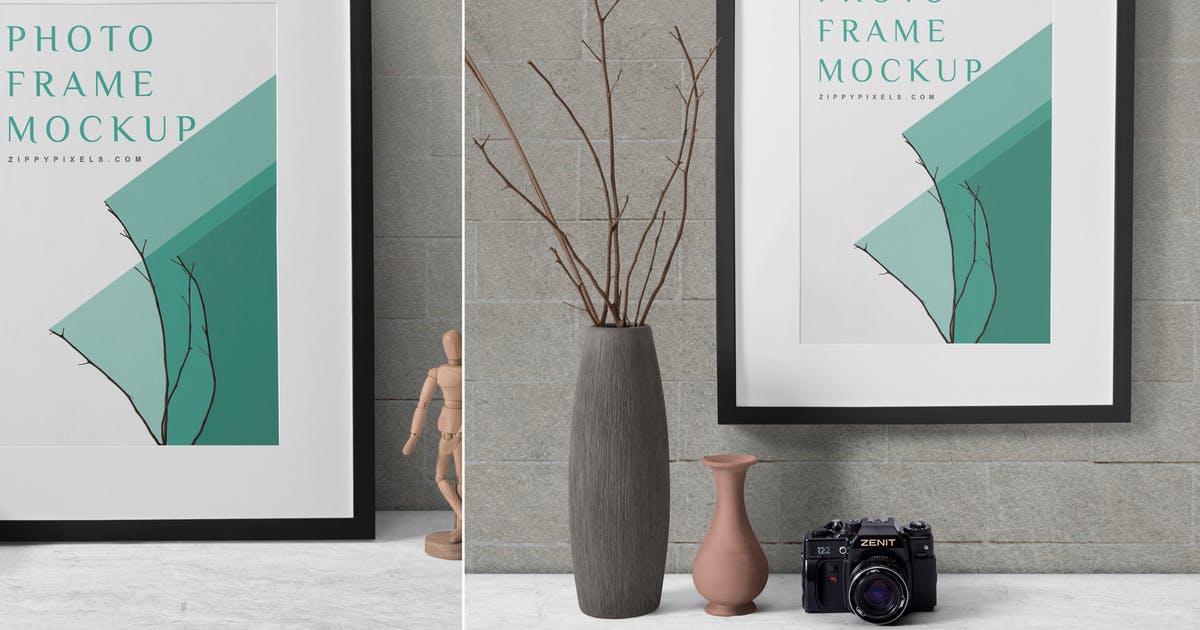 2款实木画框相框样机模板素材 2 Wood Frame Mockup Scenes插图