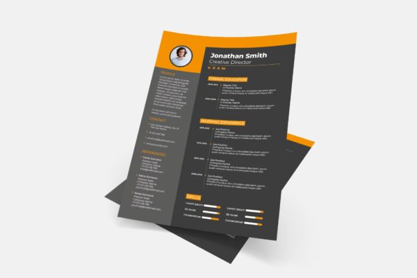 暗色调背景个人电子素材库精选简历模板v2 Cv Resume Template.v2