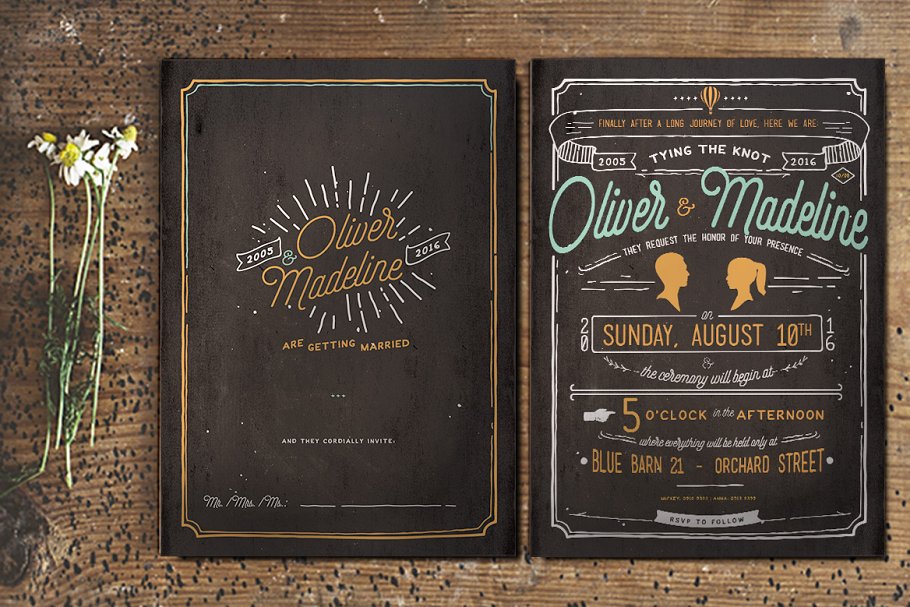 复古手写婚礼邀请函模板套装 Vintage Hand Lettering Wedding Suite插图(1)