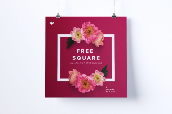 方形悬挂海报设计效果图免费样机模板 Free 1:1 square hanging poster mockup