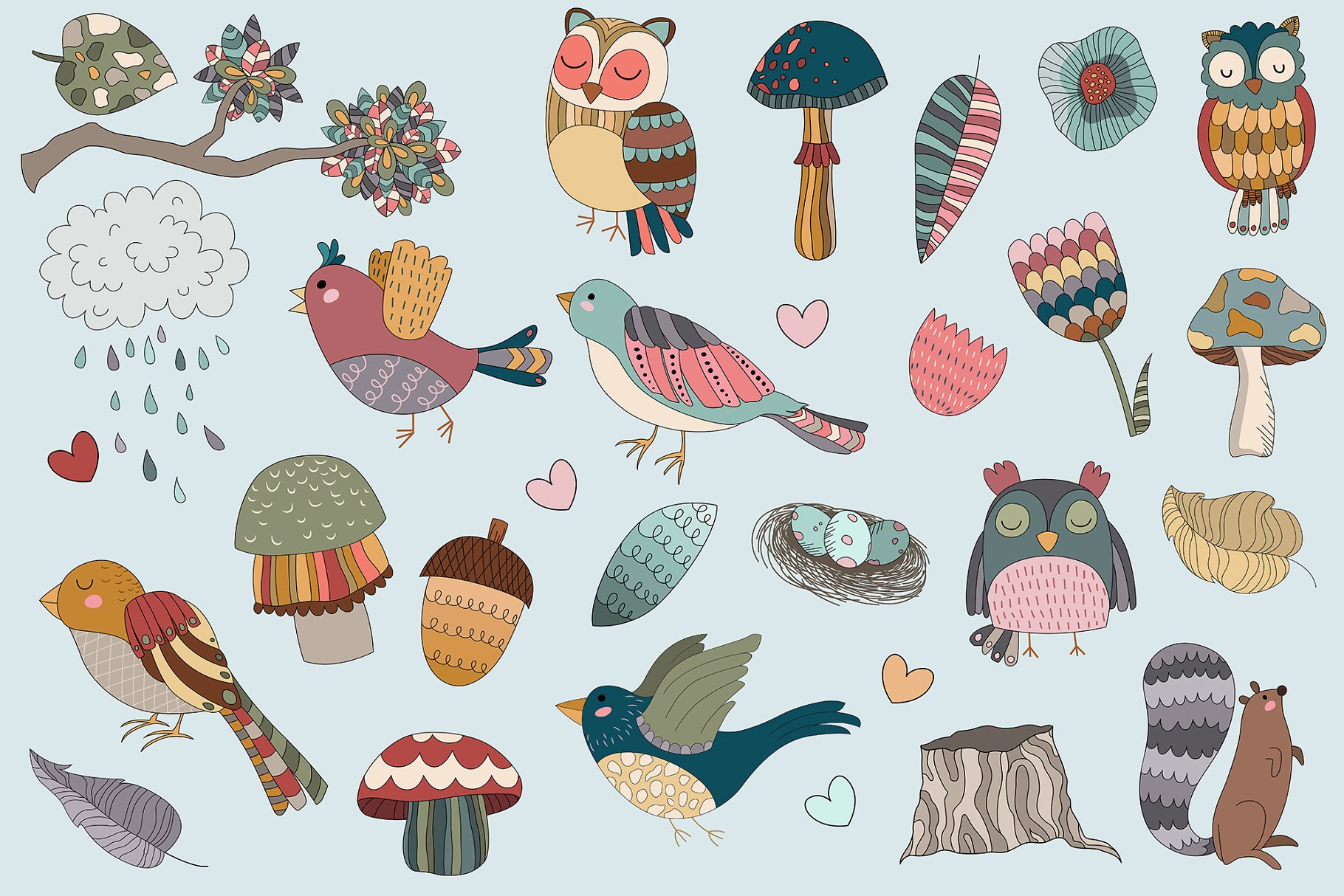 林地动植物插图设计元素 Woodland Designs Vector & PNG Pack插图(1)