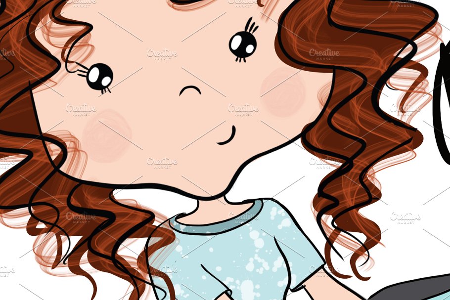 可爱女孩和独角兽女孩卡通形象插画 Cute Girls & Unicorn Girl Collection插图(3)