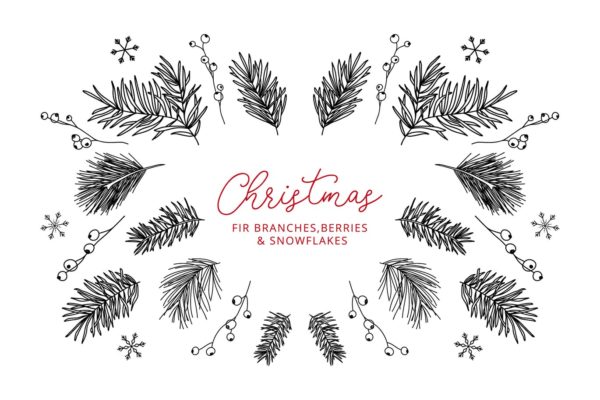 13种冬季元素涂鸦线条绘画图形素材 13 Winter Elements – Doodle Line Icons