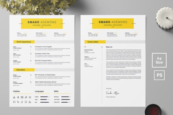 清新简约设计风格个人电子简历&amp;推荐信二合一模板 Resume Template 39