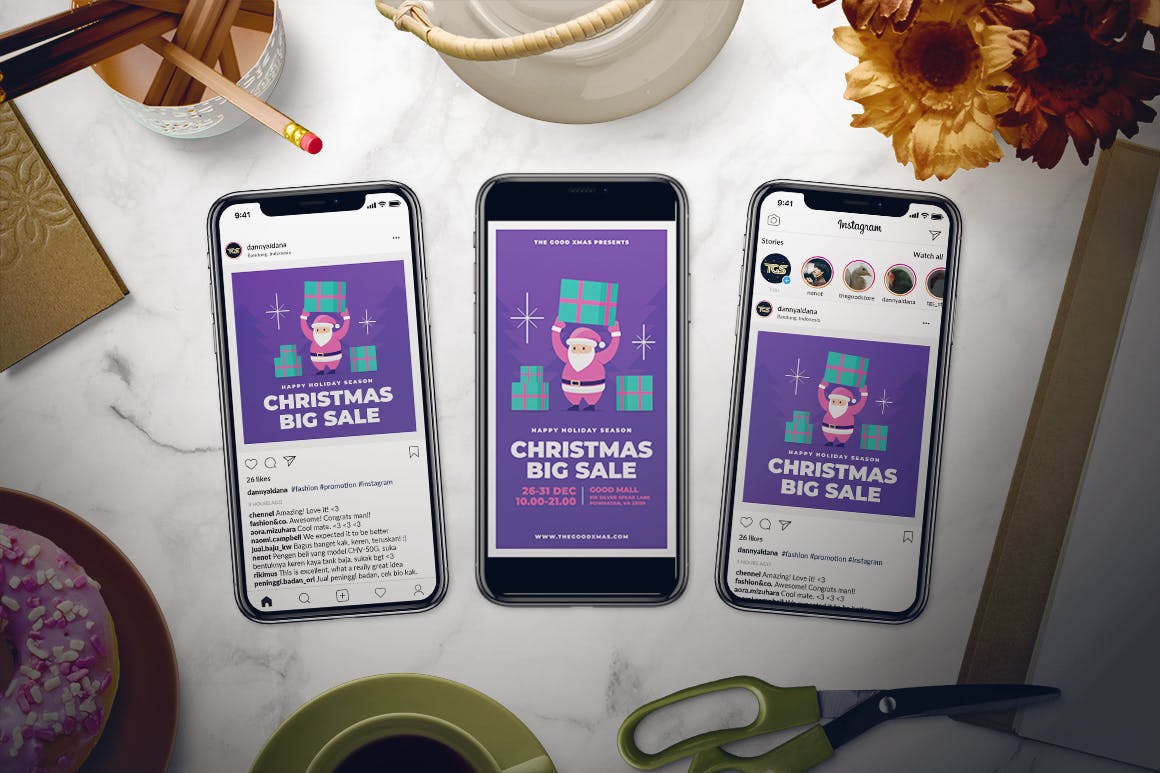 圣诞老人&圣诞节礼品海报传单设计模板 Christmas Sale Flyer Set插图(2)