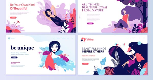 美容化妆品女性时尚品牌主题网站设计概念插画素材 Set of Beauty Web Page Design Templates