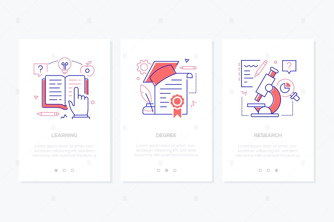 在线教育主题线条设计风格APP启动页插画 Online education – set of line banners插图