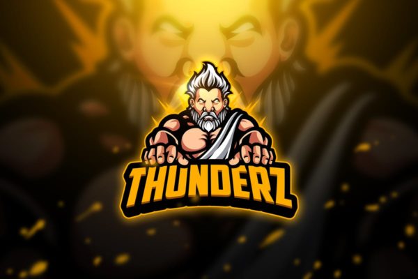 白发雷神电子竞技吉祥物队徽Logo标志设计模板 Thunderz – Mascot &amp; Esport Logo