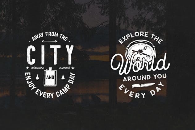 12款复古户外运动品牌Logo设计模板 12 Vintage Outdoor Adventure Logos / Retro Badges插图(1)