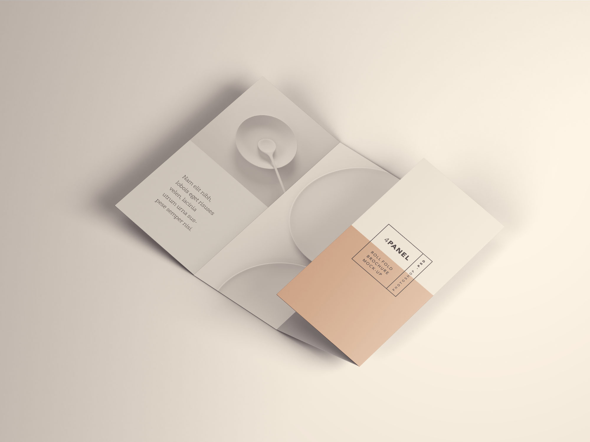 四折页企业传单设计效果预览PSD样机 4 Panel Roll Fold Brochure Mockup插图(1)