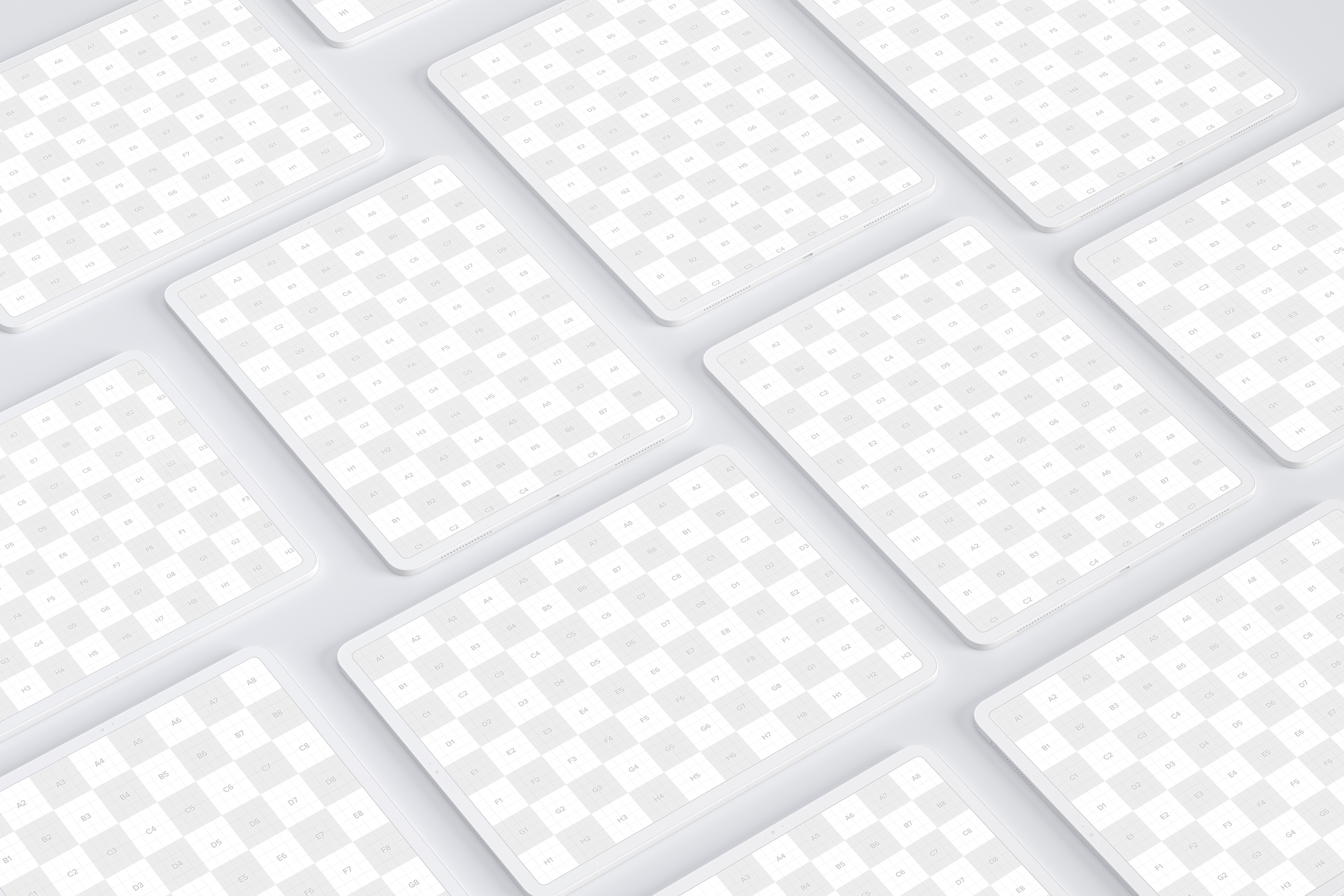 iPad Pro平板电脑屏幕界面设计预览图等距网格样机02 Clay iPad Pro 12.9” Mockup, Grid Layout 02插图