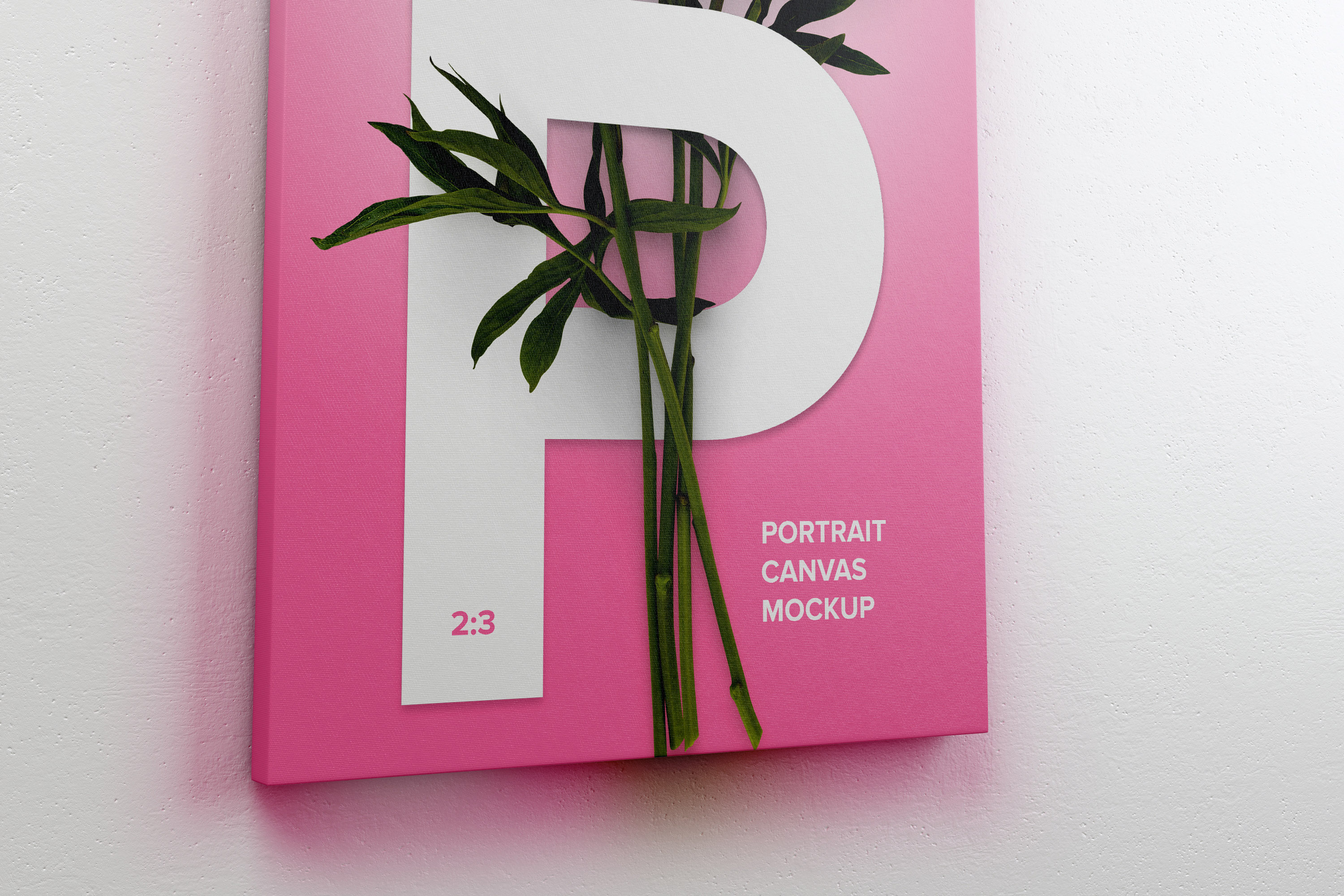 挂墙画布画框作品预览左视图样机素材 2:3 Portrait Canvas Mockup Hanging on Wall, Left View插图(3)