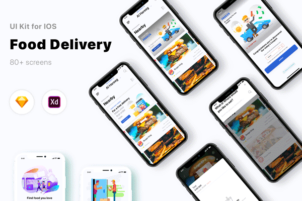 素材库下午茶：多功能美食点餐外卖快递多功能APP UI KIT模板下载 [Sketch]