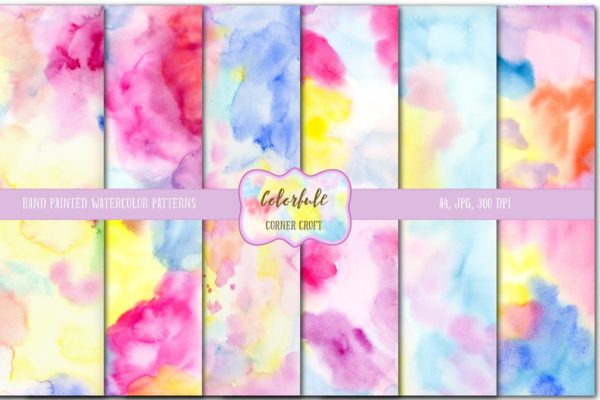彩色彩虹色水彩纹理图案设计素材 Watercolor colorful texture, pattern