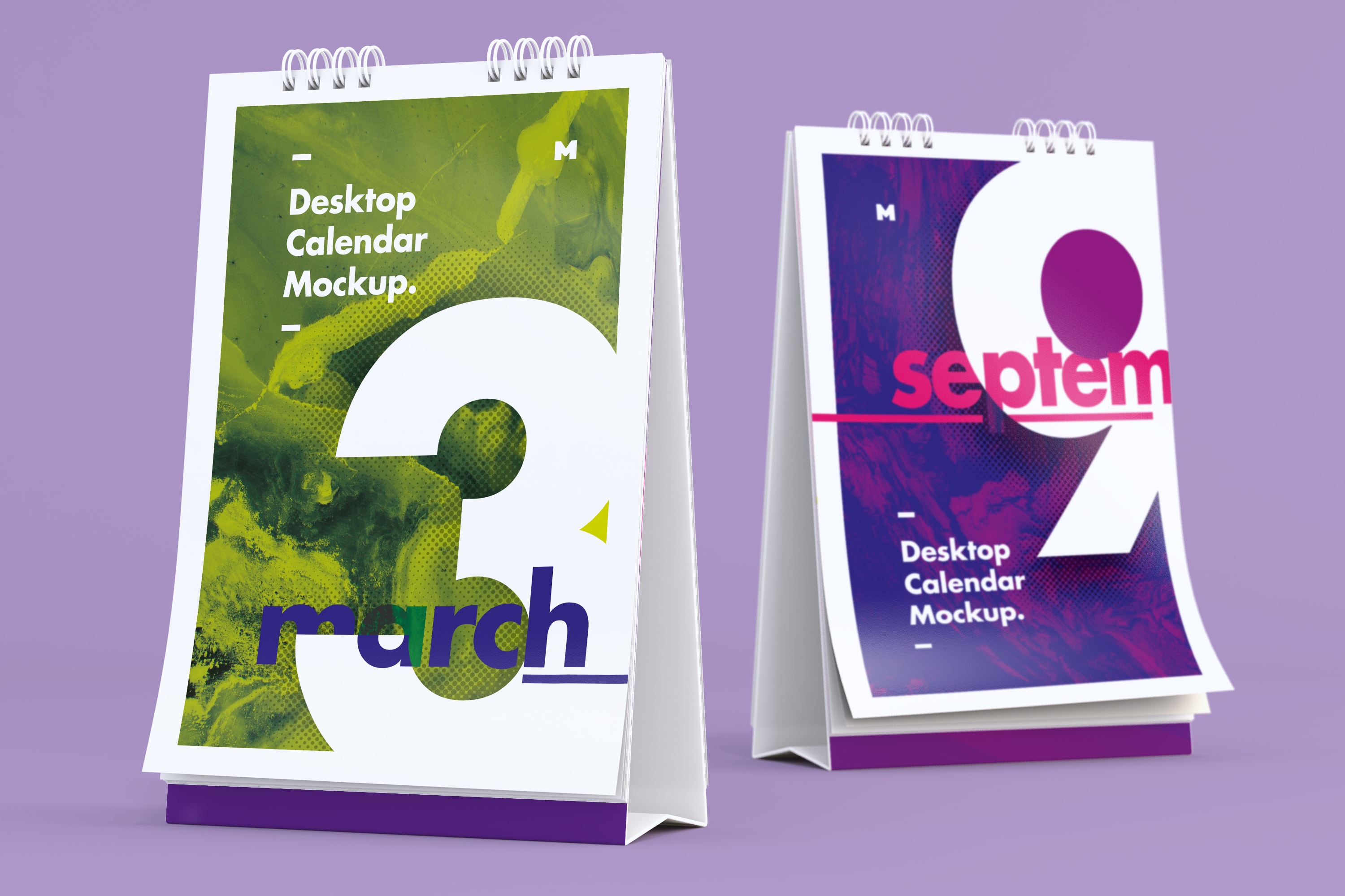纵向活页桌面日历设计预览前视图＆后视图样机 Desktop Portrait Calendars Mockup Front and Back View插图(1)