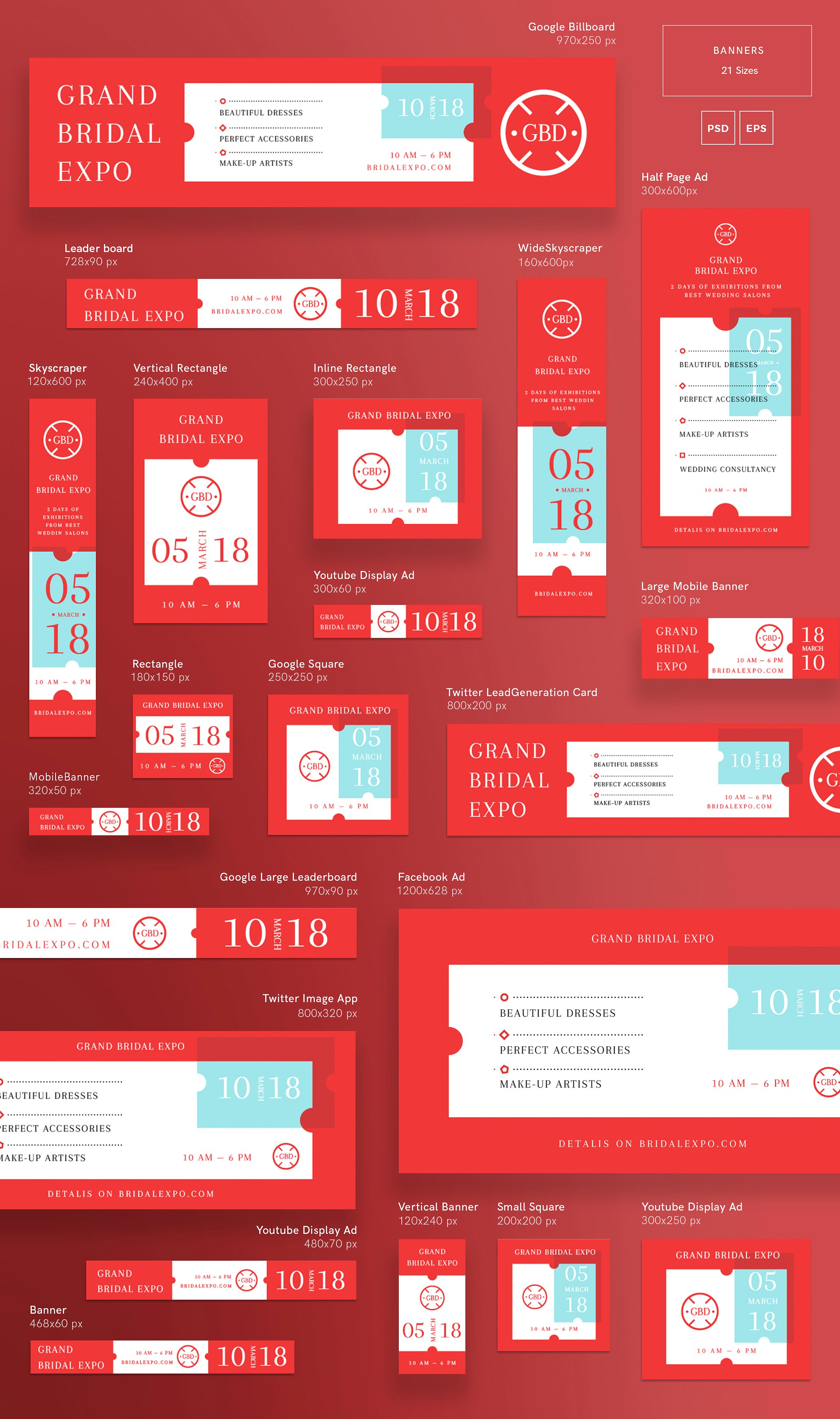 高端红色 VI 设计素材集 Mega Bundle | Bridal Expo (社交+文档+名片+传单+海报模板 )插图(2)