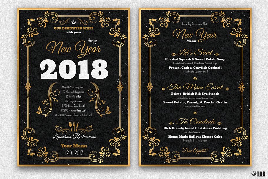 新年主题传单+新年宴会菜单模板 New Year Menu PSD V1插图(2)