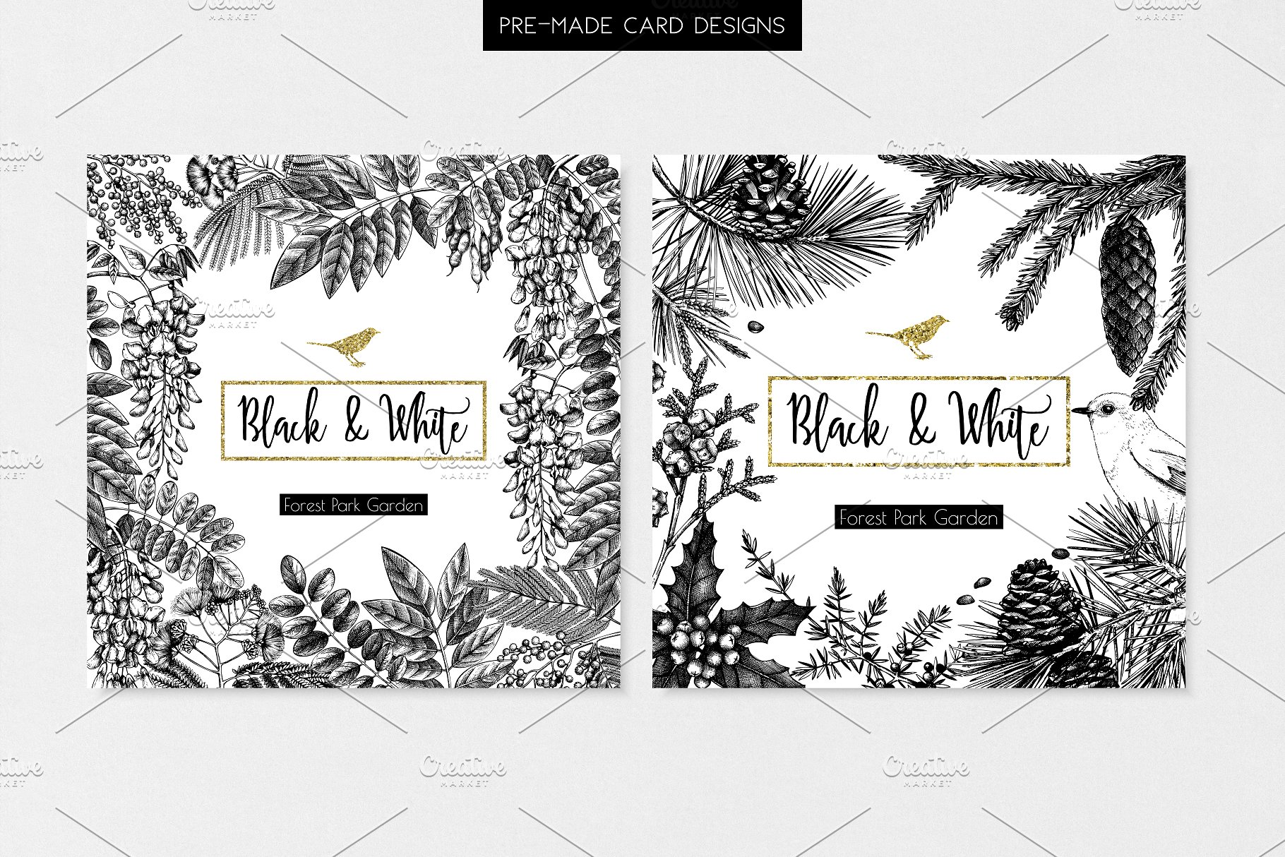 黑色矢量树木植物插画 Black Vector Trees Collection插图(5)