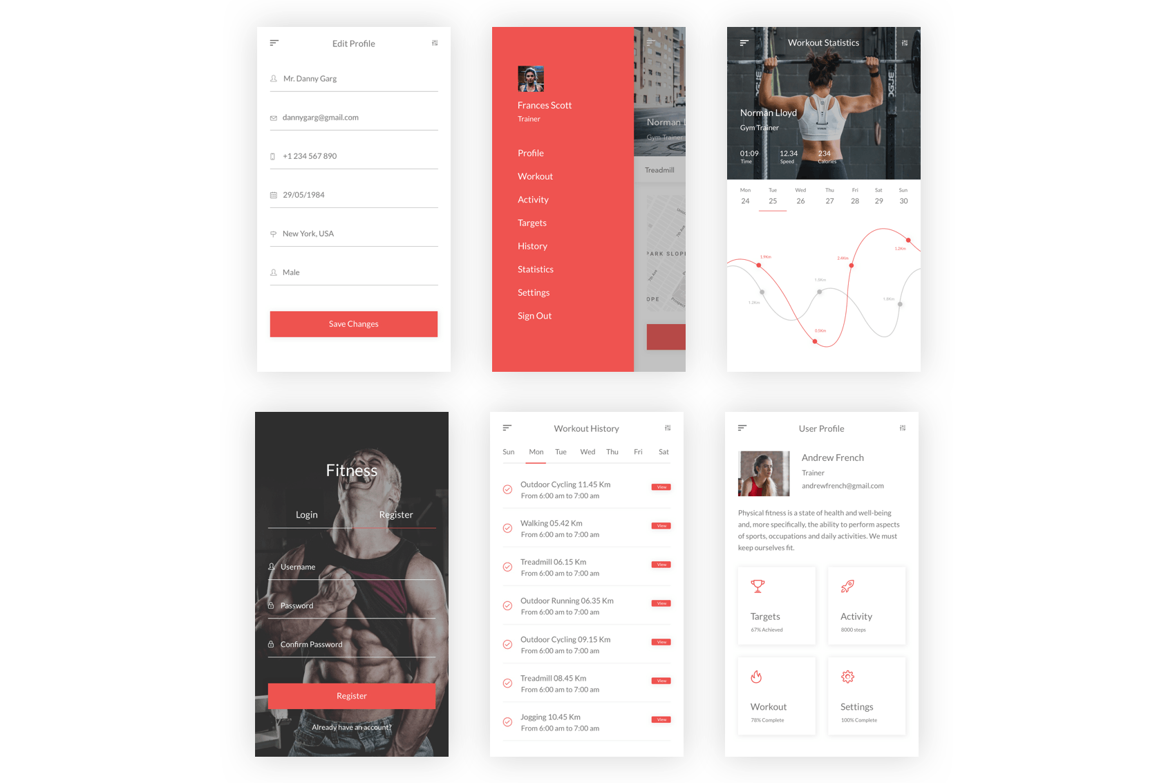 健身俱乐部/健身运动APP应用UI设计套件XD模板 Fitness – Health, Workout & Gym UI Kit in Adobe XD插图(8)