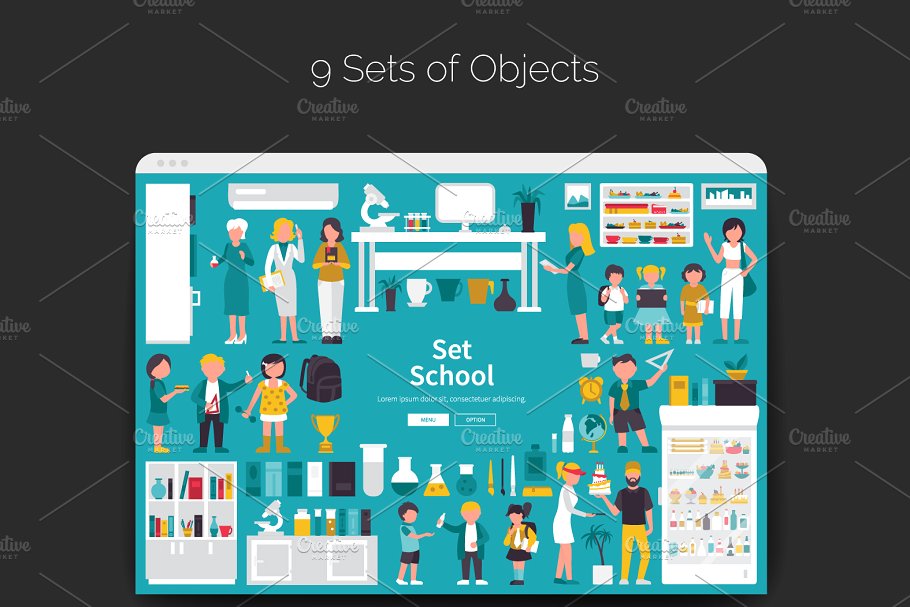 学校高校教育场景扁平化插画素材 School Flat Collection插图(2)