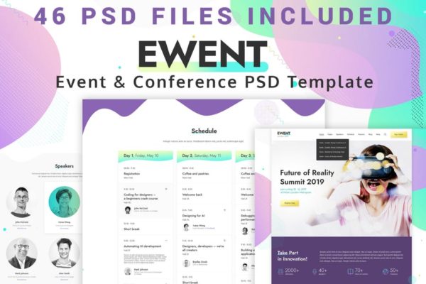 活动和会议网站设计PSD模板 Ewent – Event &amp; Conference PSD Template