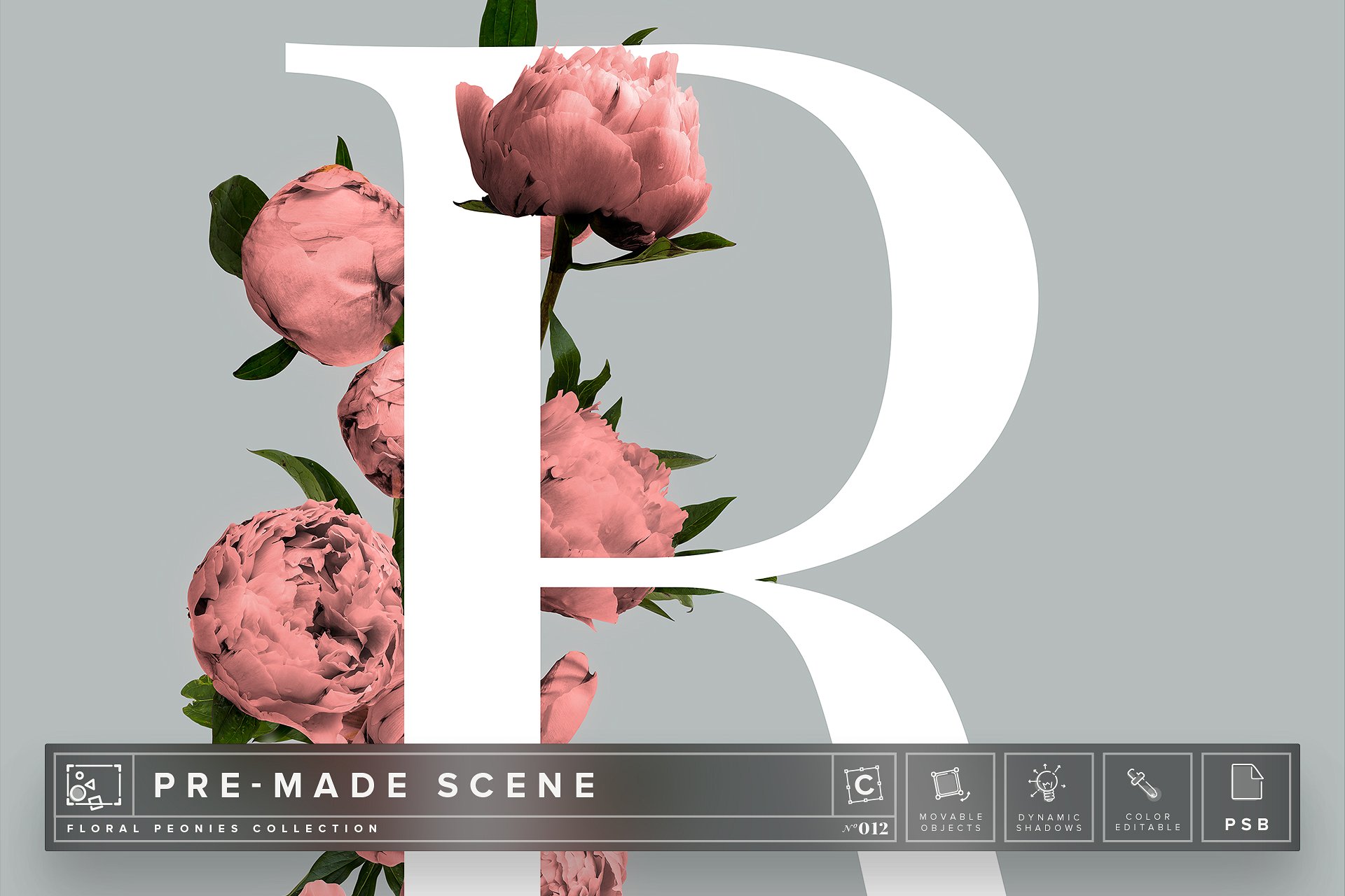 牡丹花花卉场景模板 #012 Floral Peonies Mockup Scene #012插图