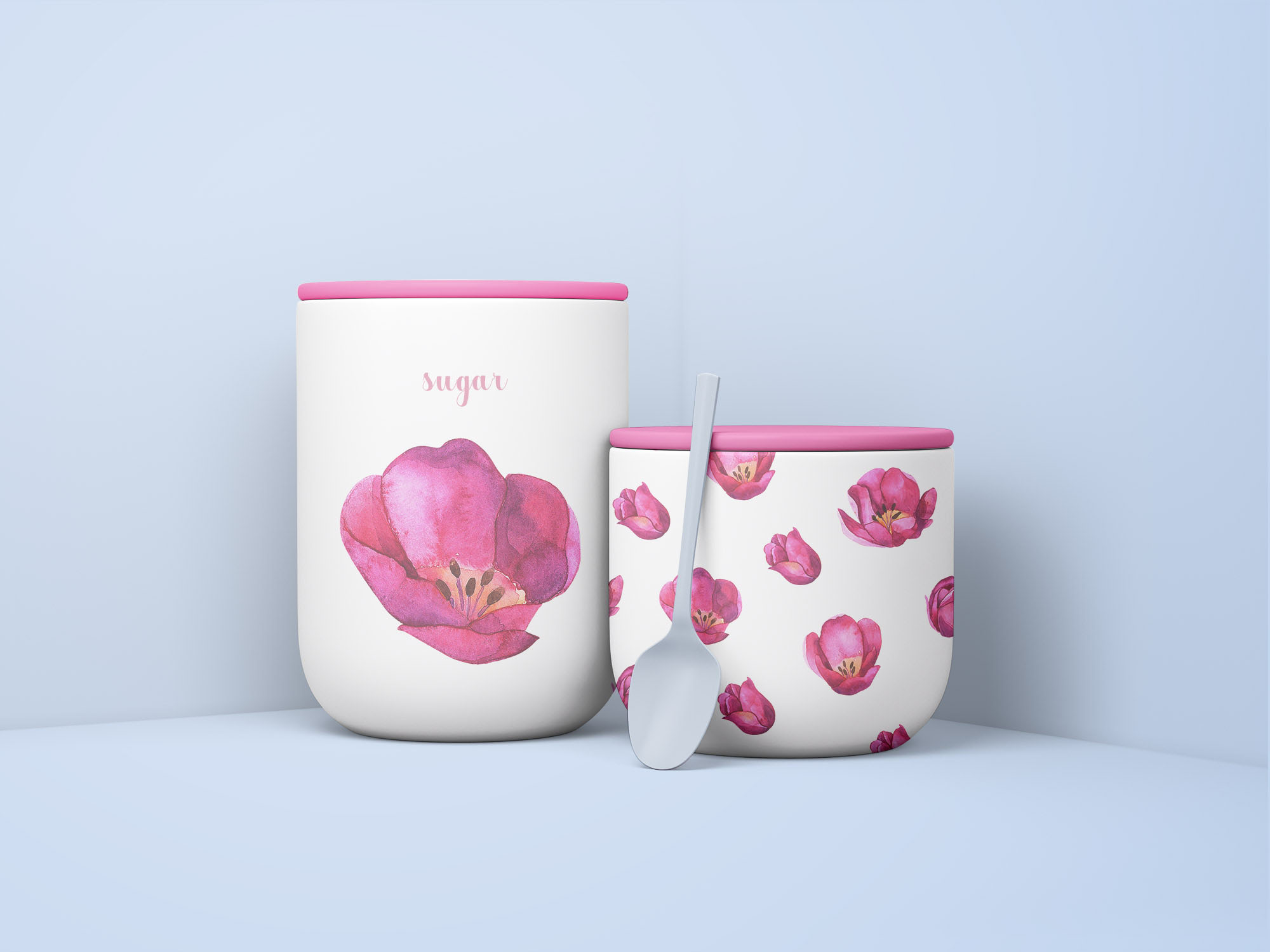 极简主义风食品储存罐样机模板 Minimal Jars with Spoon Mockup插图(1)