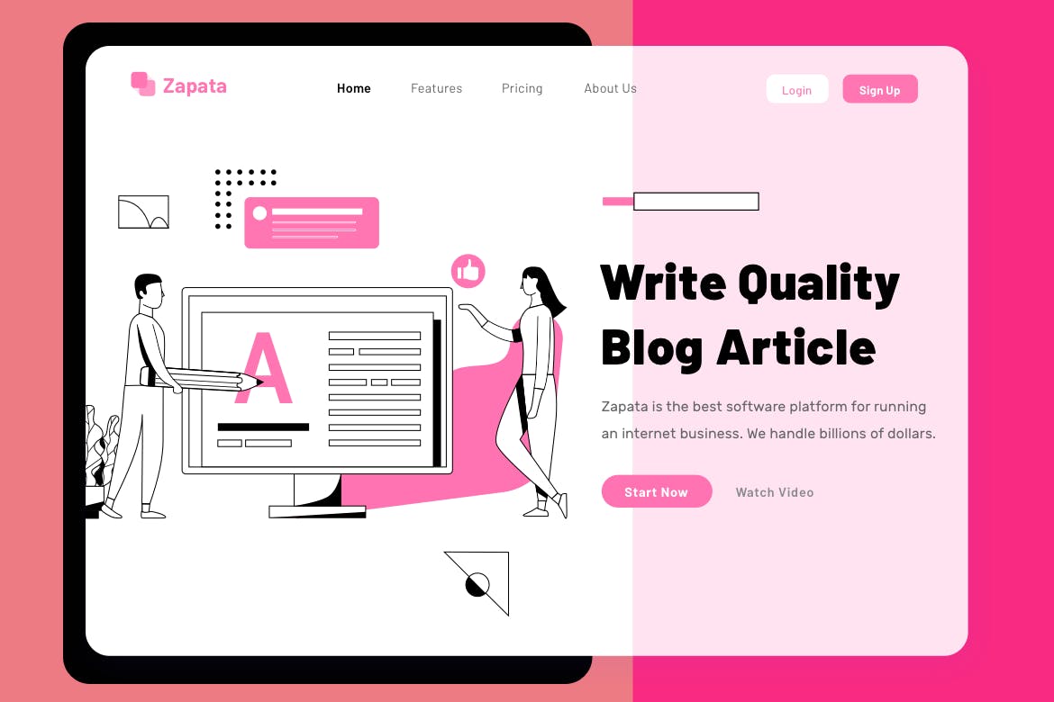 网站编辑主题网站设计简笔画矢量插画设计素材 Zapata Blog – Header插图(1)