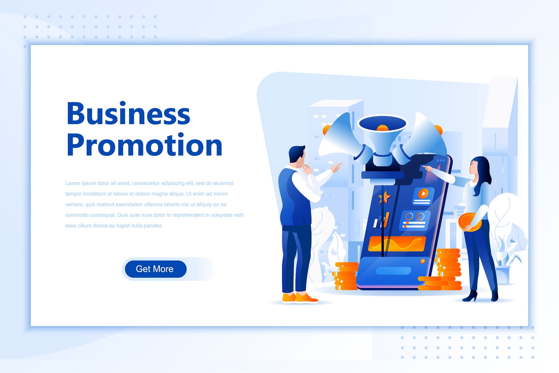业务推广网站设计概念插画设计素材 Business Promotion Flat Landing Page Header插图