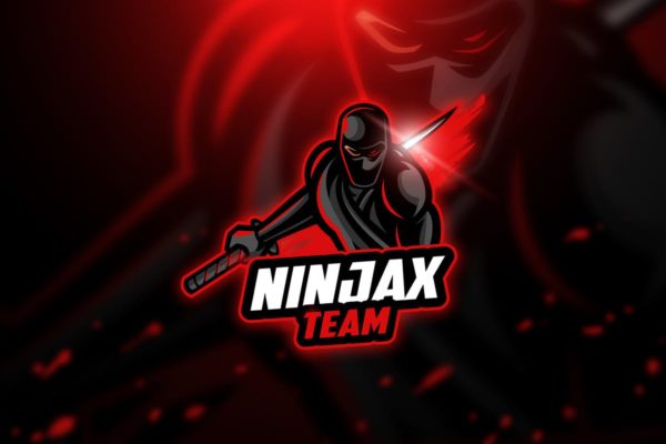 带剑蒙面忍者黑武士电子竞技战队Logo模板 Ninja 2 – Mascot &amp; Esport Logo