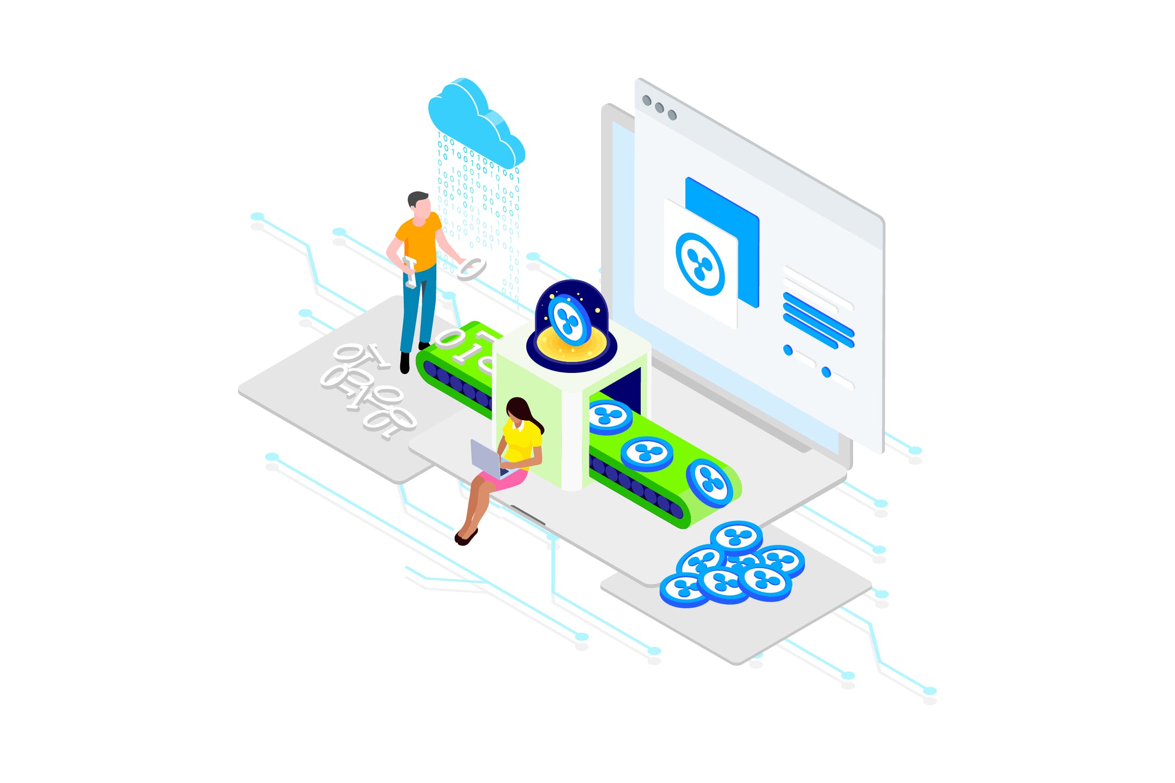 区块链加密技术主题等距概念插画v1 Encrypt Data on Blockchain Isometric 1 – TU插图