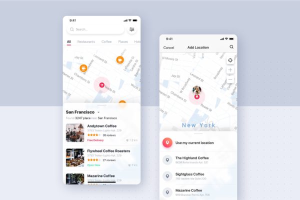 社交APP位置界面设计UI模板 Social mobile app UI template