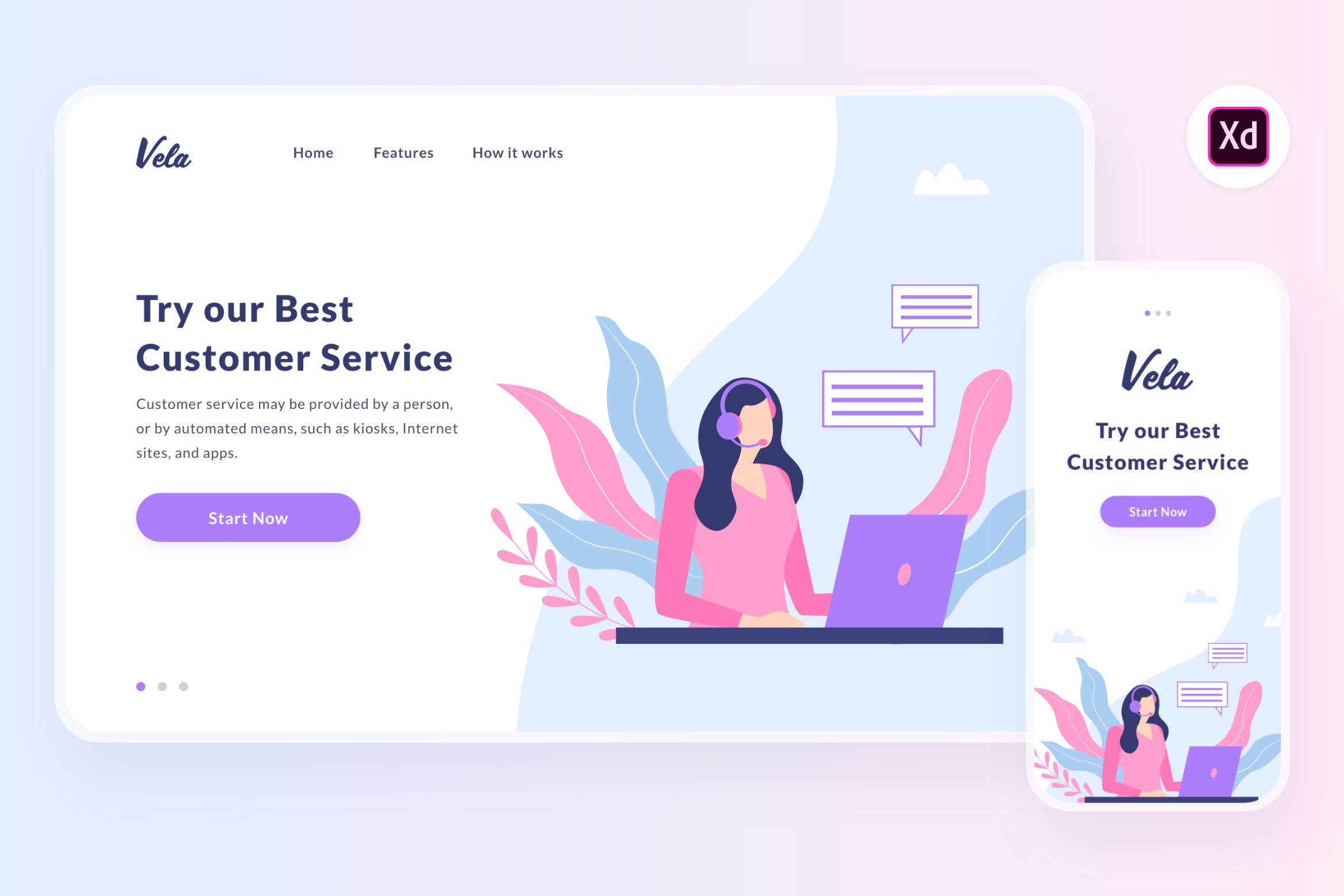客户服务主题Web&APP概念插画设计素材[XD&SVG] Vela customer service illustration (Adobe XD, SVG)插图