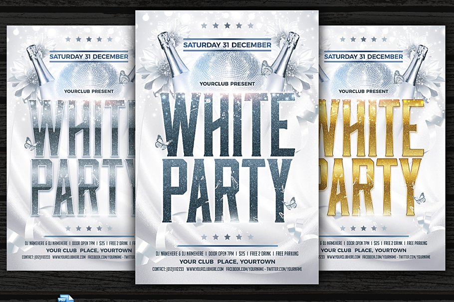 白色活动派对传单模板 White Party Flyer插图