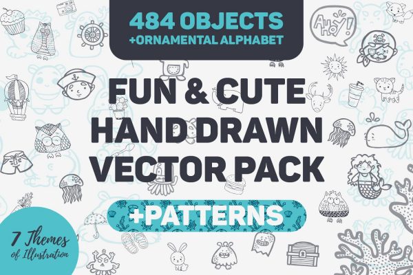 484个有趣可爱的手绘矢量图集下载 Fun Cute Handdrawn Vector Pack [ai,eps,pat]