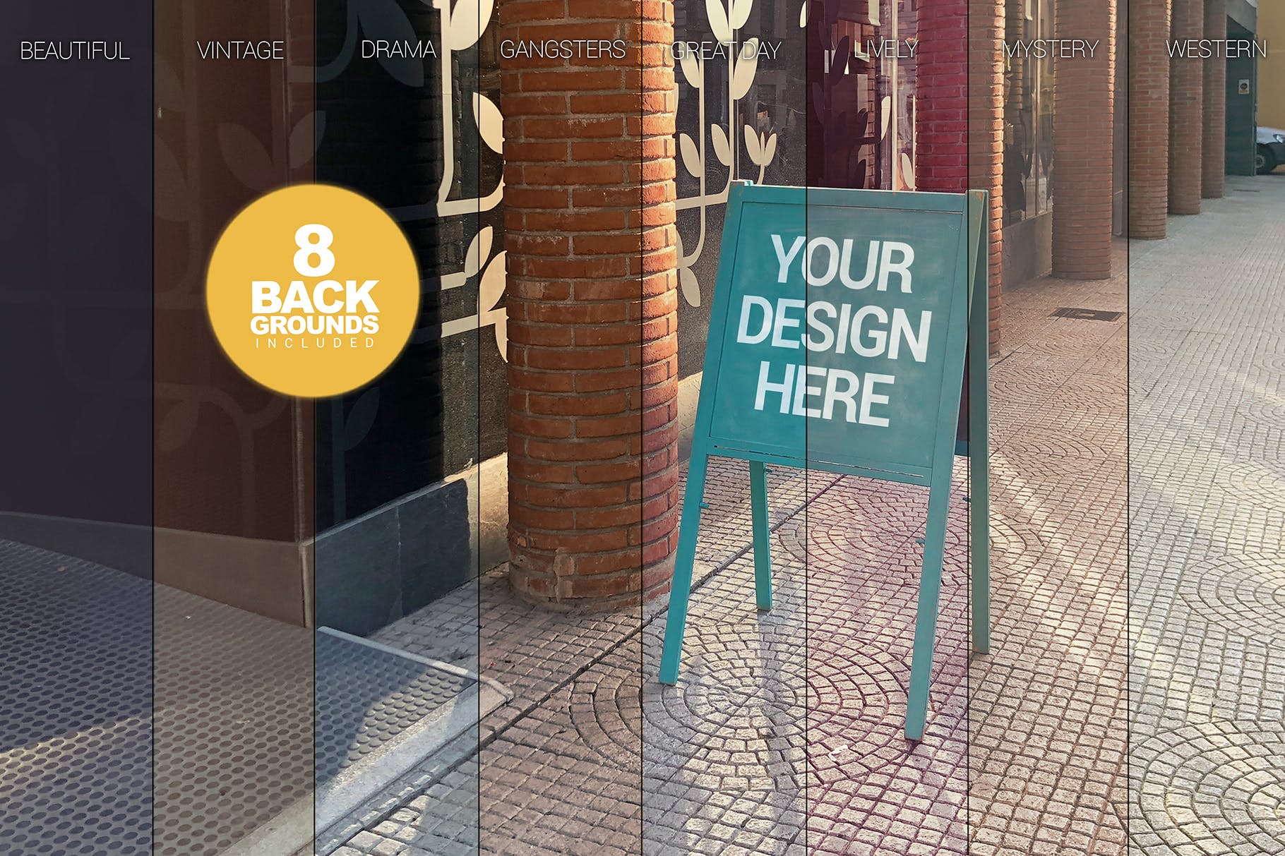 店铺可折叠促销活动告示牌样机模板 Blue Slate Mockup插图(4)