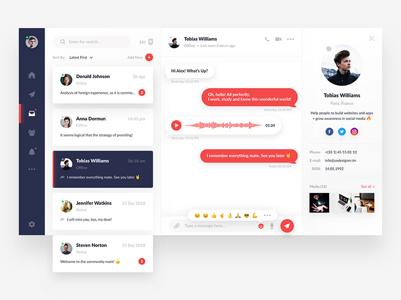 现代简约即时通信界面素材之家精选sketch素材