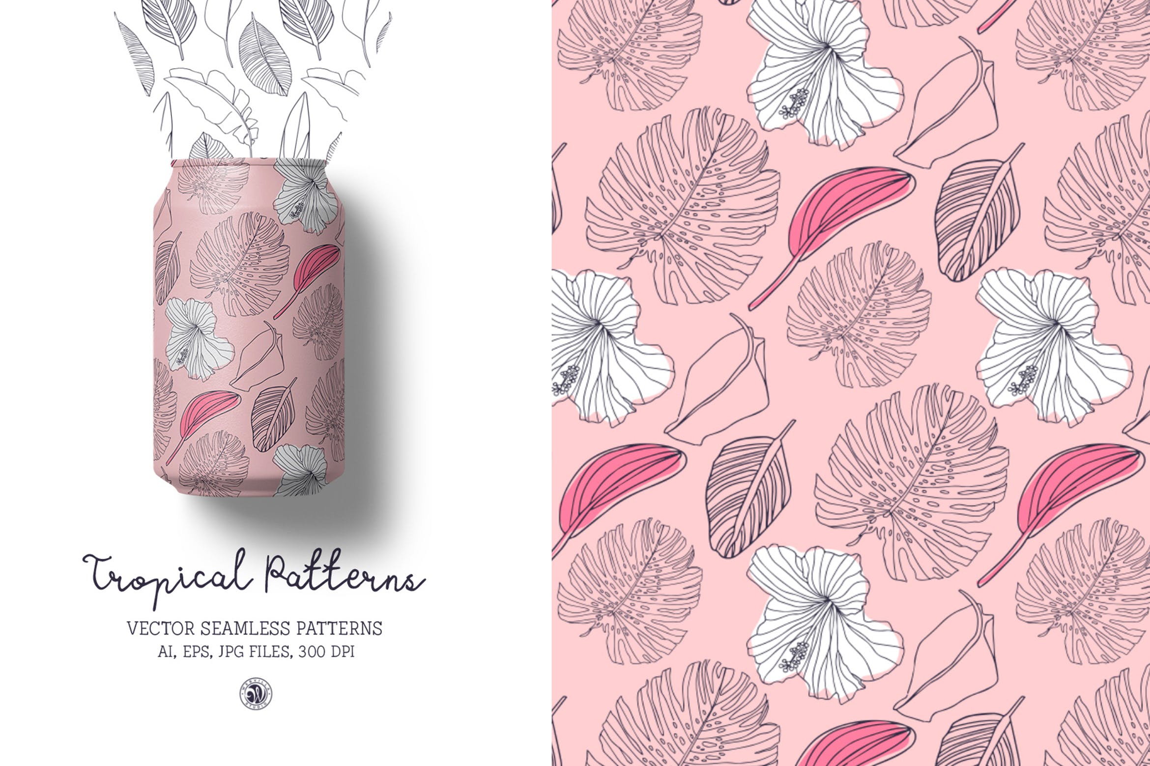 热带植物手绘图案纹样背景素材 Tropical Patterns插图